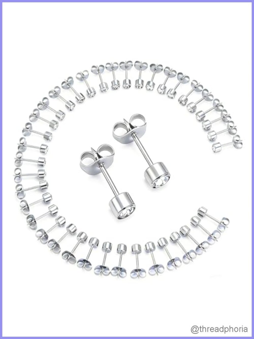 20 Pairs Surgical Stainless Steel Cubic Zirconia Stud Earrings 4mm Piercing Set